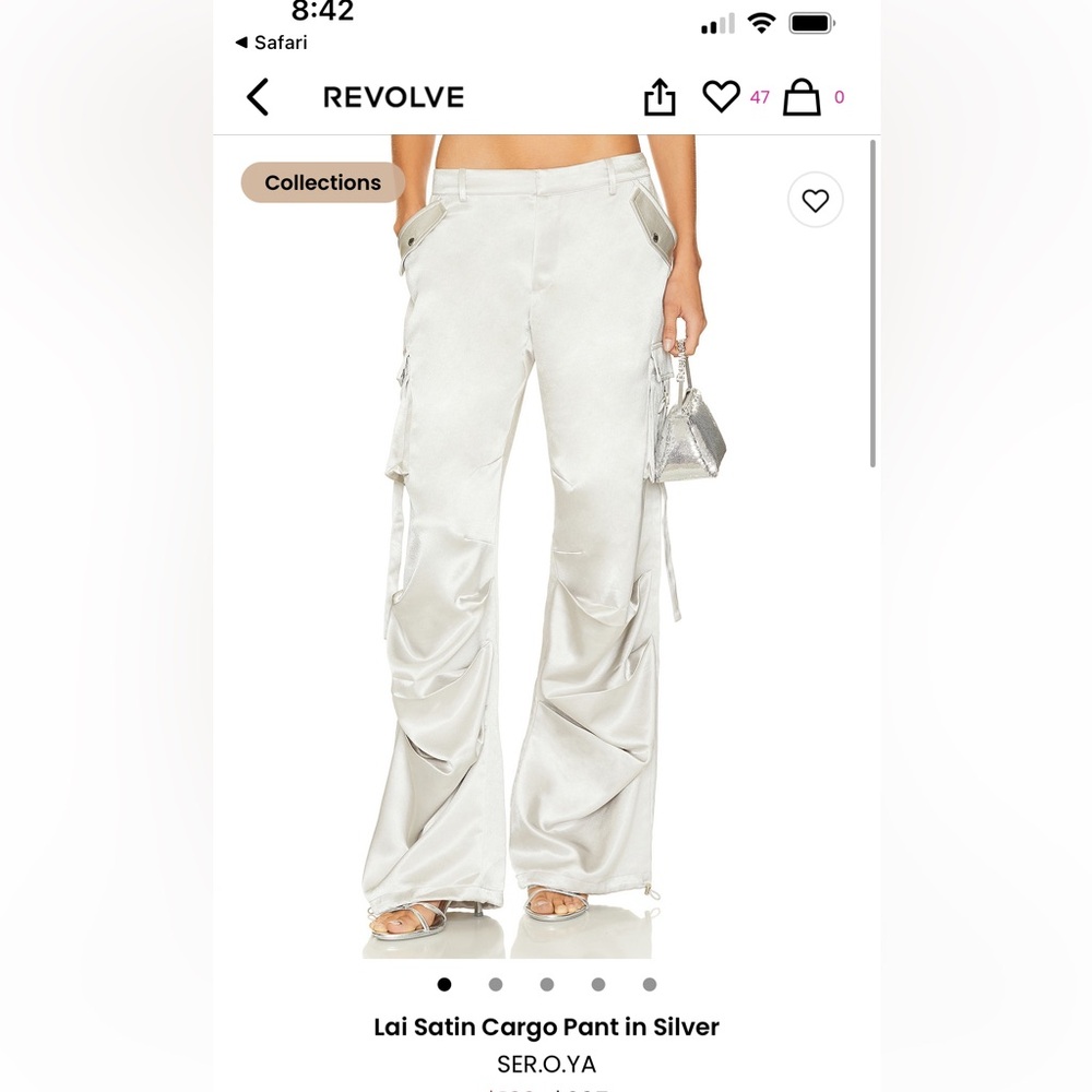 Ser.O.Ya Lai Satin Cargo pant in silver size small